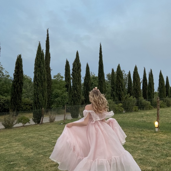 Selkie Powder Pink Off-Shoulder Ruffle Gown - Picture 3 of 3